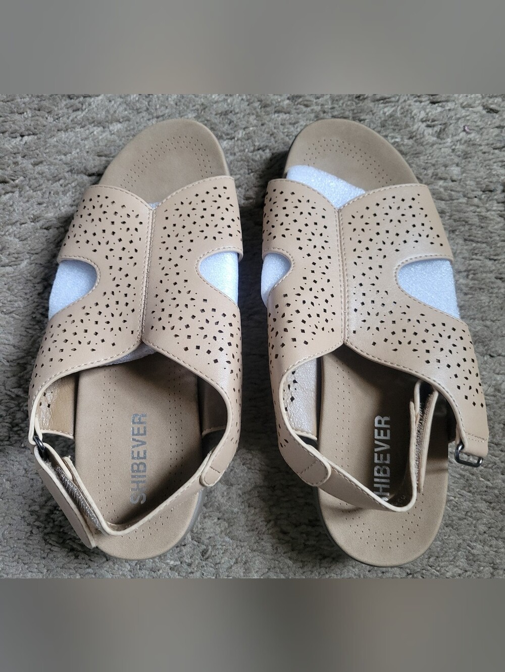 Comfortable Beige Perforated Slingback Sandals